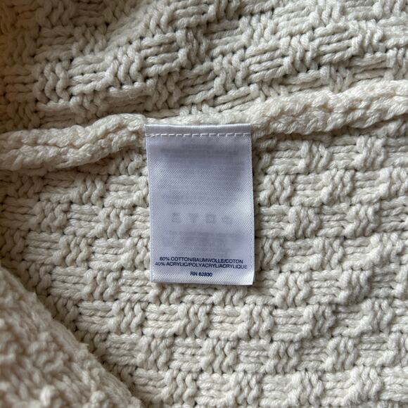 Lands’ End Cream Cable Knit Basketweave Button Down Cardigan Sweater Size Medium - Picture 7 of 8